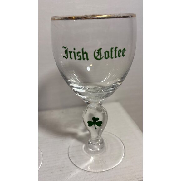 Set Of 2 Vintage Irish Coffee Glasses With Gold Rim & Shamrock Design on Stem - Picture 3 of 8